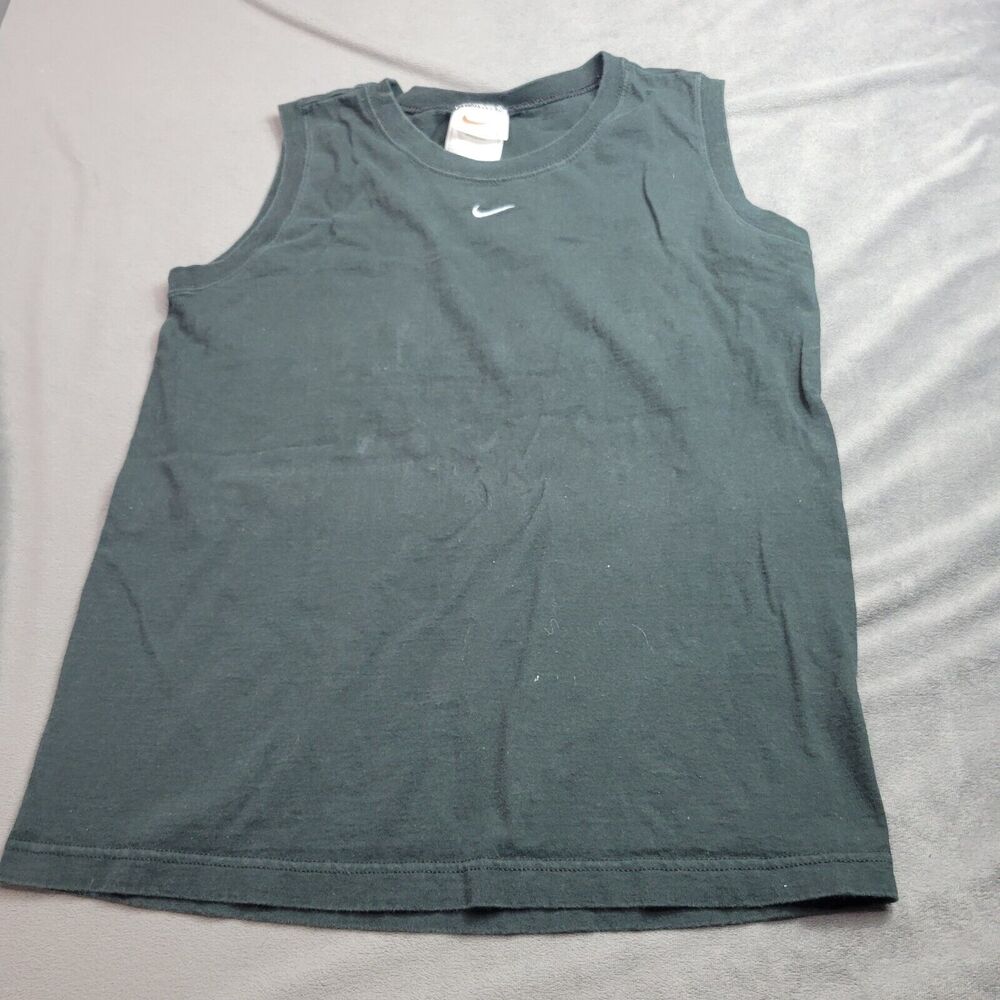 Nike Shirt Girl Size Xl 16/18 Tee Black Swish Center Logo White Embroidered Top